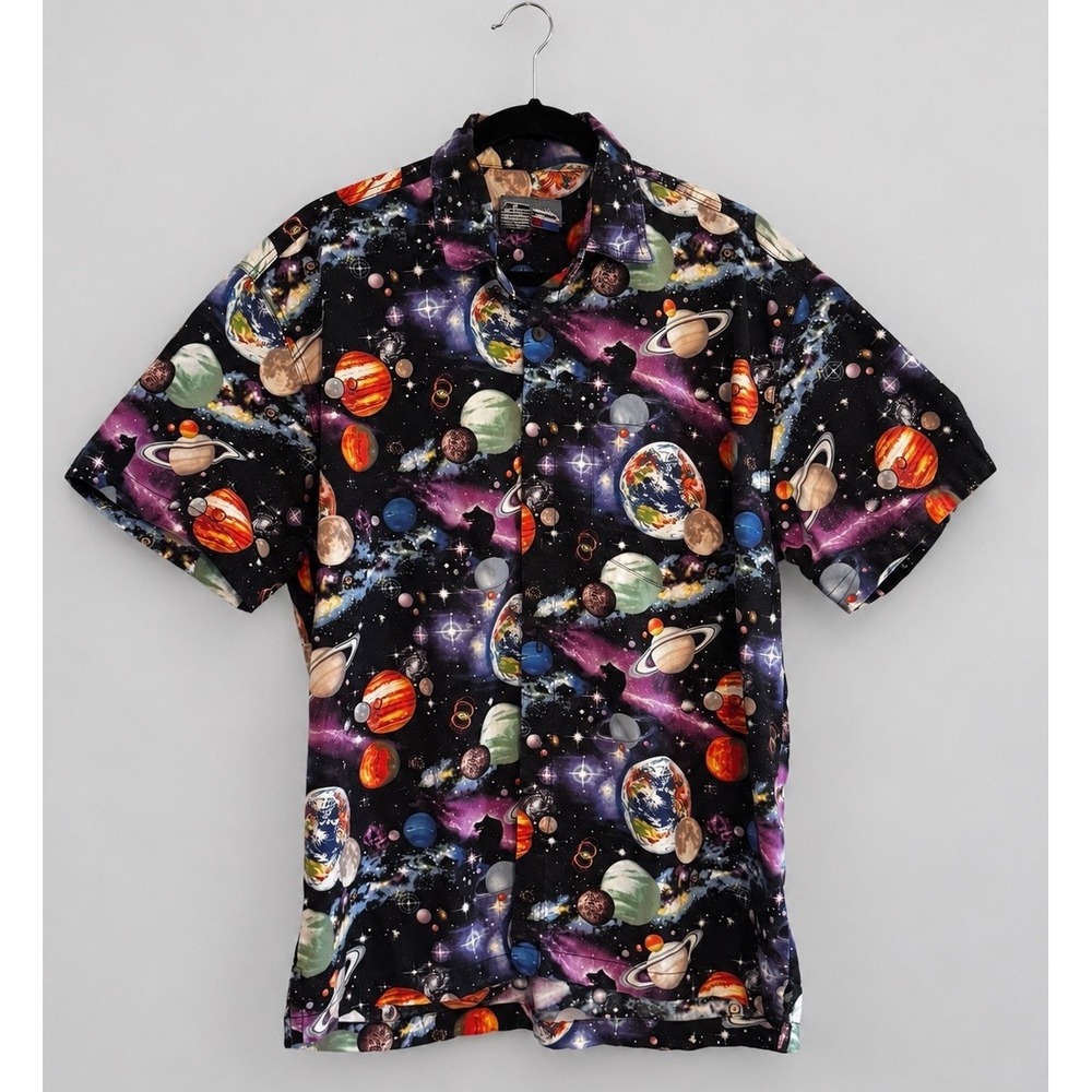 Vintage 90s High Seas Men's M Galaxy Planets Space Hawaiian Shirt USA
